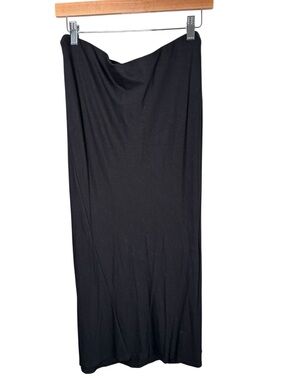 ASOS Black Pull On Maxi Skirt with Side Slit Viscose Blend Size 14